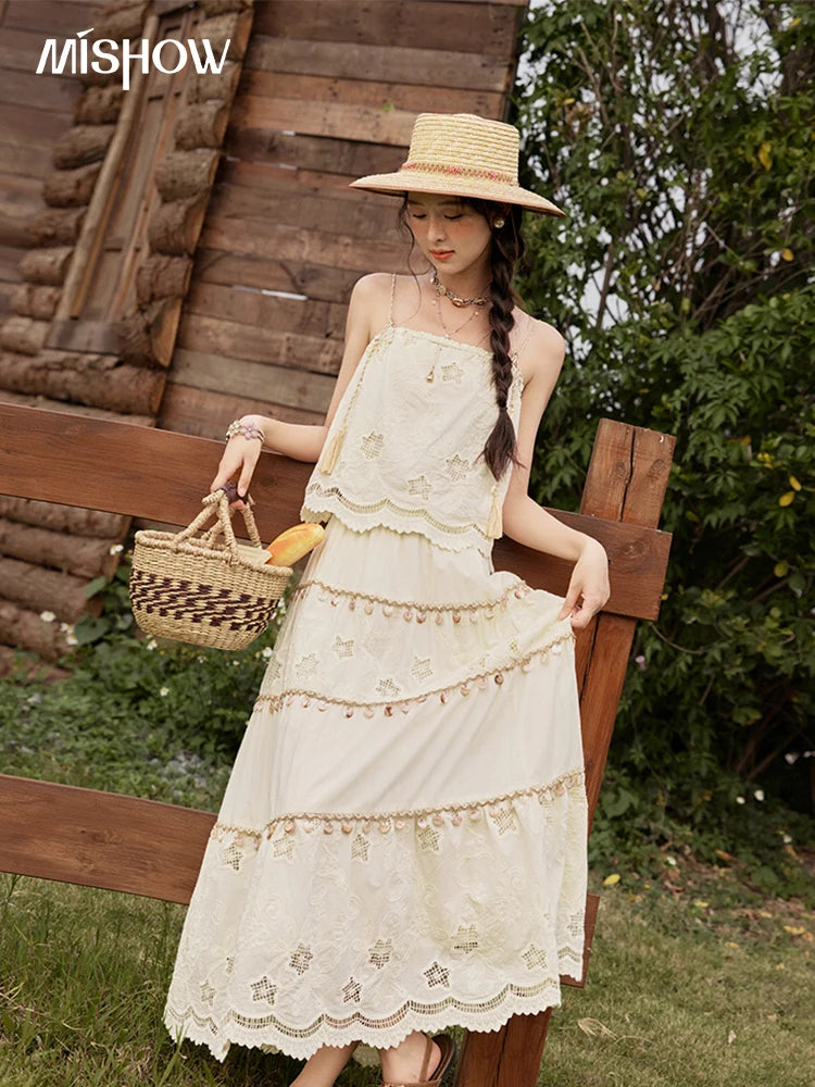 MISHOW Bohemian Summer Camisole Skirt Sets Women 2025 Sleeveless Embroidery Tops Long Skirts Female New Fashion MXE34T0568