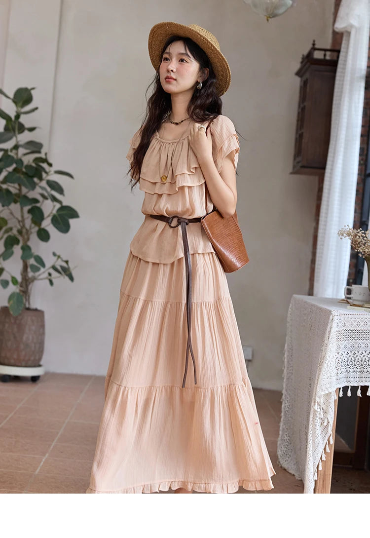 MISHOW Women Fashion Two-Piece Set 2025 Summer Loose Lotus Leaf Edge Off Shoulder Top Elastic Waist Skirt Ladies Set MXE36T0637