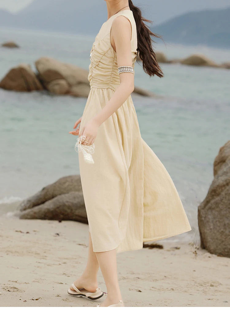 MISHOW Office Lady Summer Dress Women 2025 New Round Neck Sleeveless Solid with Belt Dresses Female Fashion Slimming MXE31L2188