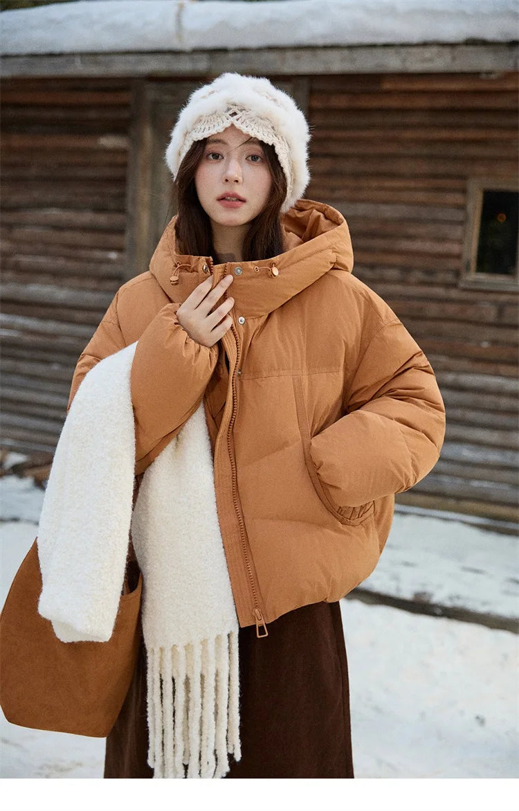 MISHOW Women's Short Coat with 90% White Duck Down Filling Windproof Down-proof Hooded Jacket Lightweight Warm Coat MXE51Y0080