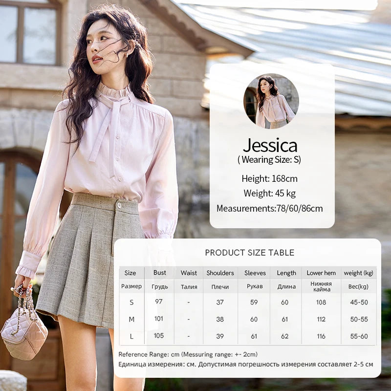 MISHOW French Ribbon Stringy Selvedge Neck Shirt for Women Spring 2025 Slim 100 Lyocell Shirts Solid Commuter Tops MXE13C0383