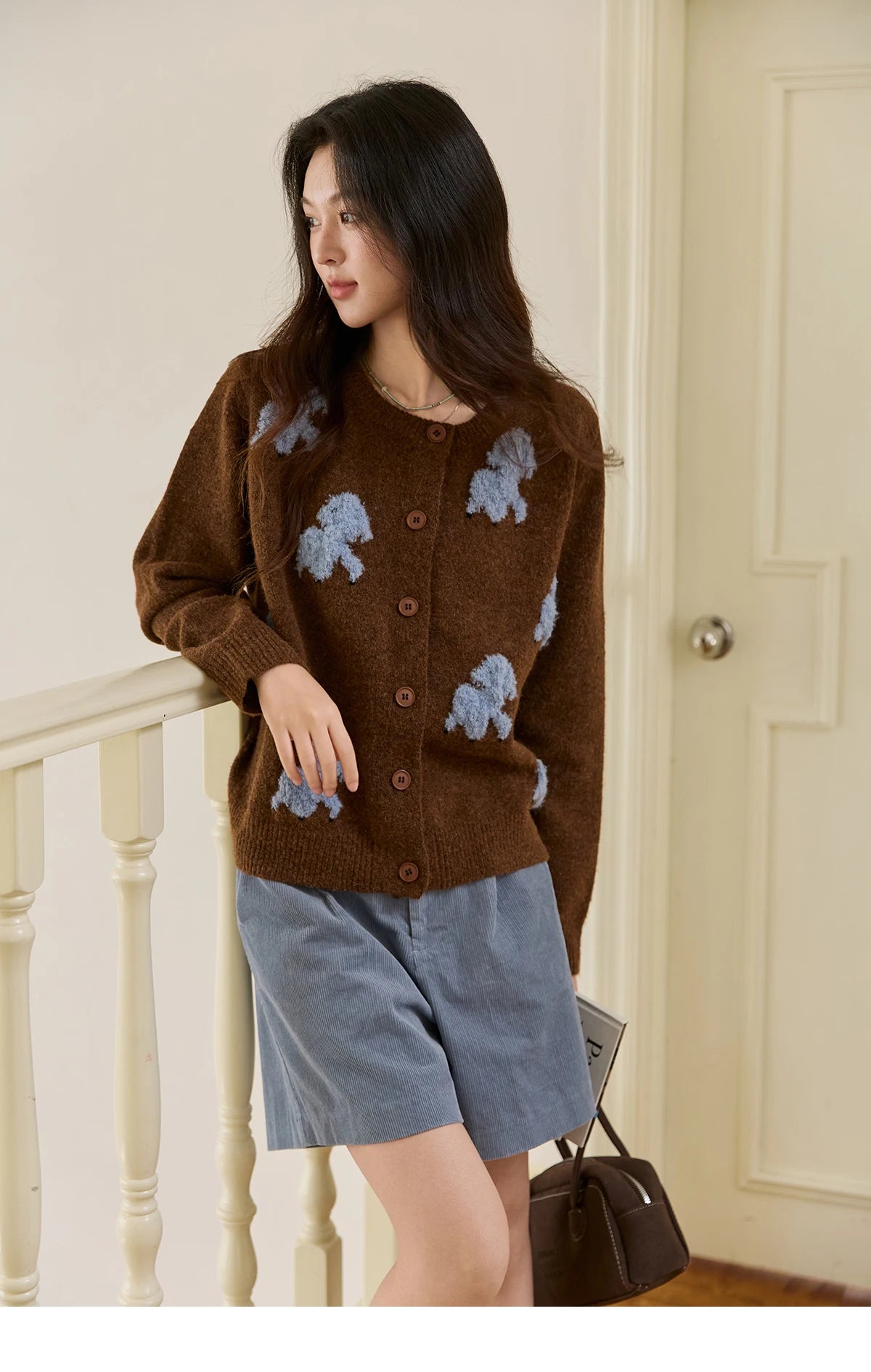 MISHOW Lamb Jacquard Knit Cardigan Women 2025 Autumn New Lambskin Round Neck Single-breasted Commuting Loose Sweater MXE48Z2571