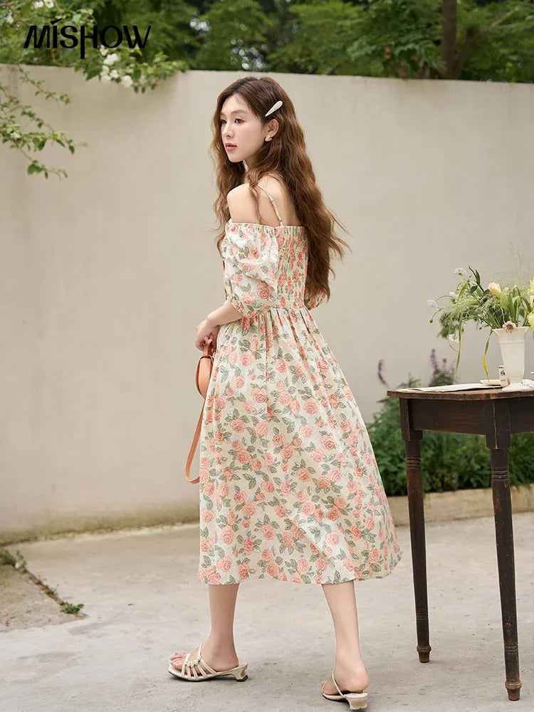 Mishow 100% Cotton Floral Puff Sleeve Dress MXC33L1397