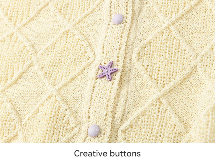 MISHOW Square Pattern Knitted Sweater for Women Spring Summer 2025 V-neck Tops Colorful Starfish Buckle Lazy Cardigan MXE16Z1213