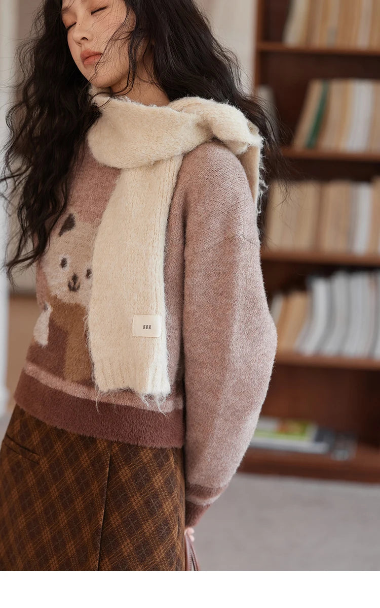 MISHOW Faux Sable Sweater Women 2024 Autumn Winter Sweet Gentle Loose Basic Soft Cartoon O-Neck Long Sleeve Pullovers MXD45Z0860