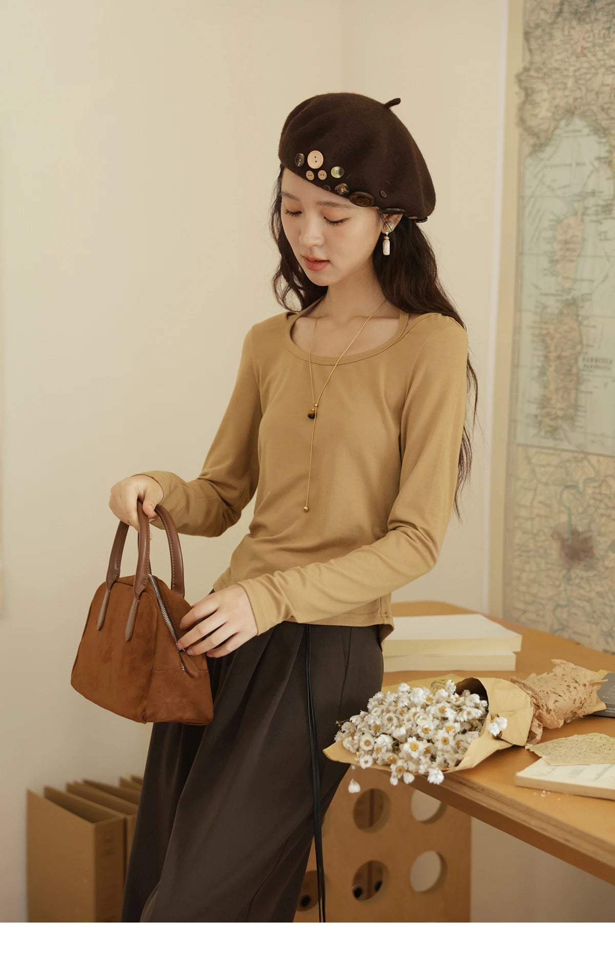 MISHOW Elastic Knitted T-shirts for Women Autumn 2025 Hanging Neck Strap Tees Pleated Waist Slim Long Sleeved Top MXE42T0720