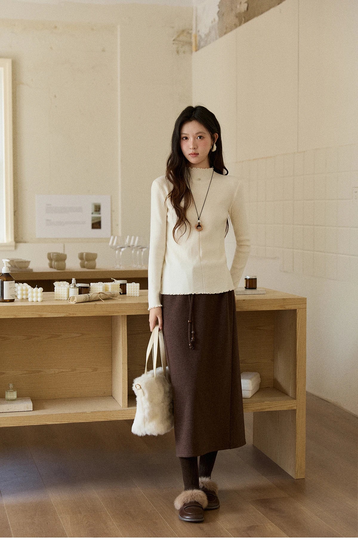 MISHOW Women's Knitted Long-Sleeved Top 2025 Winter Solid Slim Fit Ruffled Turtleneck Sweater Warm Soft Commuting Top MXE91Z2826