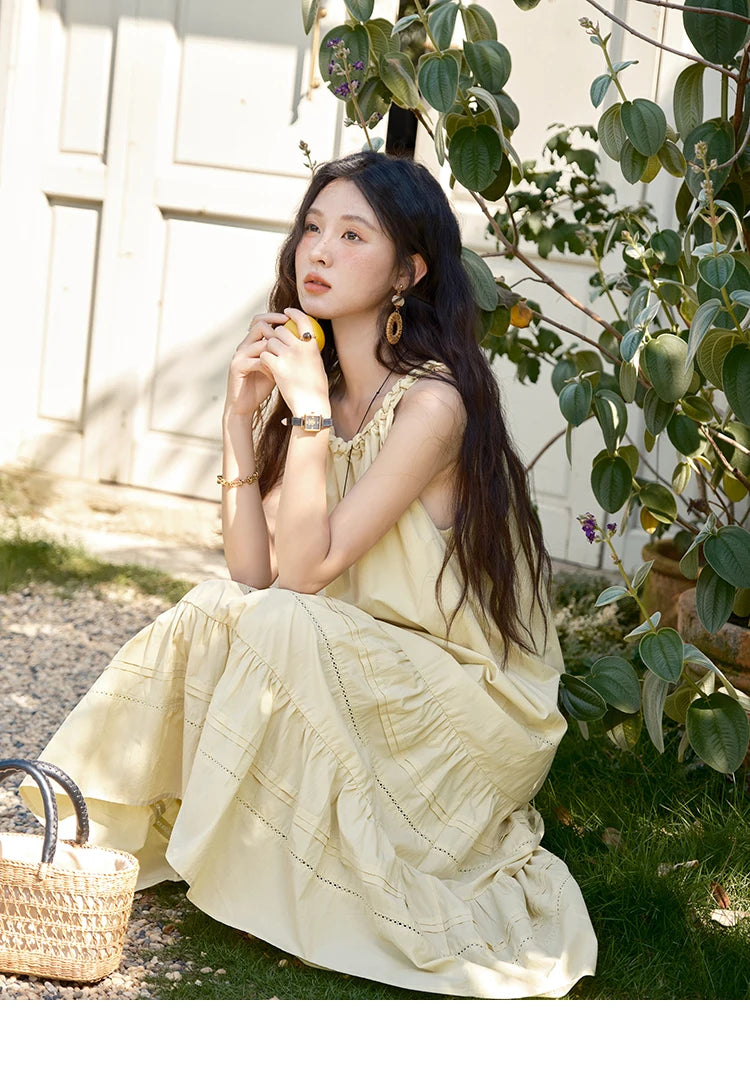 MISHOW Women's Twists Neck Strap Dress 2025 Summer New Female Fashion Sleeveless Twist Hollow Lace Up Cake Dresses MXE39L2383