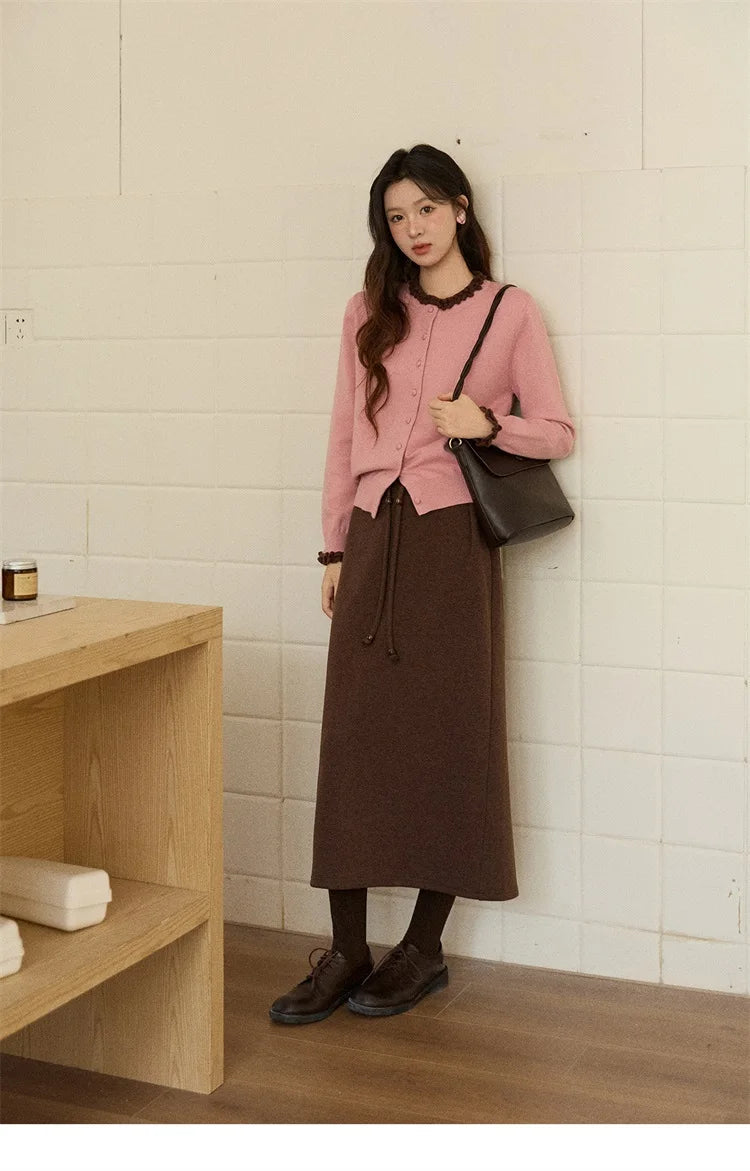 MISHOW Woman Brown Skirt 2025 Retro High Waist Loose Fitting Half Body Skirt with Back Split Straight Leg Long Skirt MXE90B2447