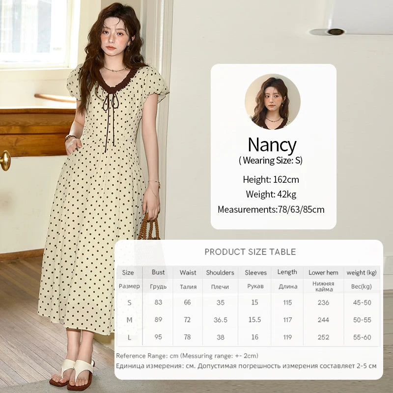 MISHOW Women's Casual Polka Dot Dress 2025 Summer New Ladies Puff Sleeve V-neck Lace Up Ruffle Edge Pocket Dresses MXE39L2326