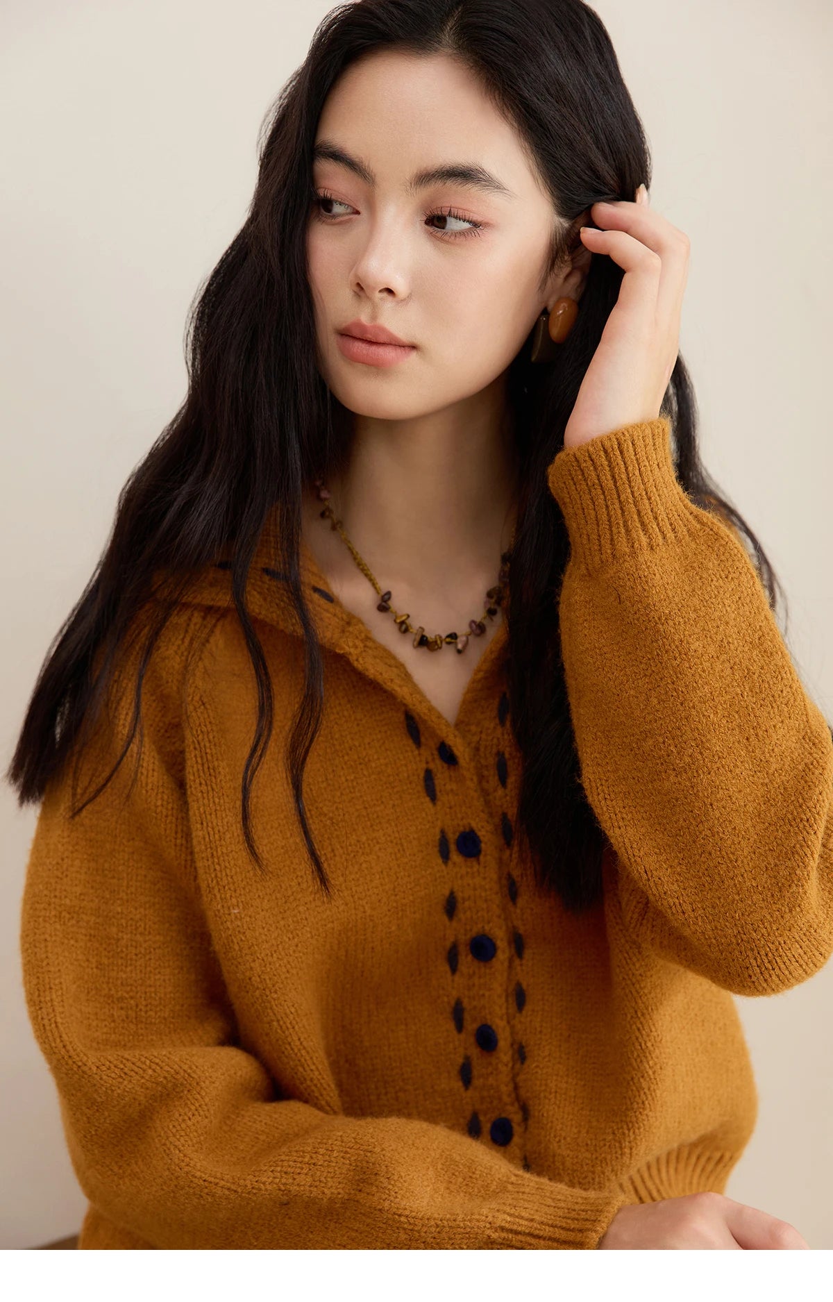 MISHOW Women's Turtleneck Sweater 2025 Retro Long-sleeved Single-breasted Loose Knit Top Casual Winter Woman Cardigan MXE48Z2617