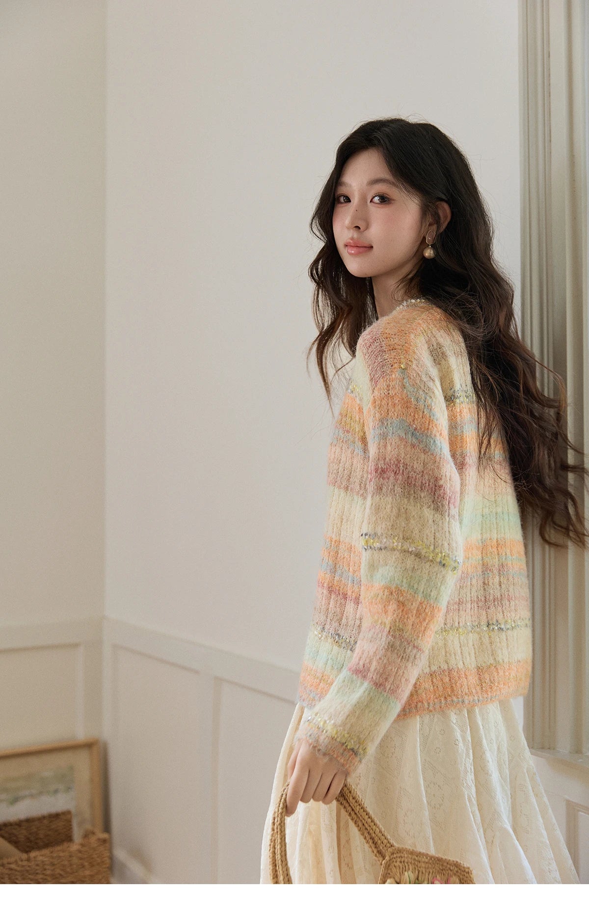 MISHOW Women's Gradient Striped Knit Cardigan 2026 Spring V Neck Single Breasted Casual Thin Soft Rainbow Sweater MXF13Z3019