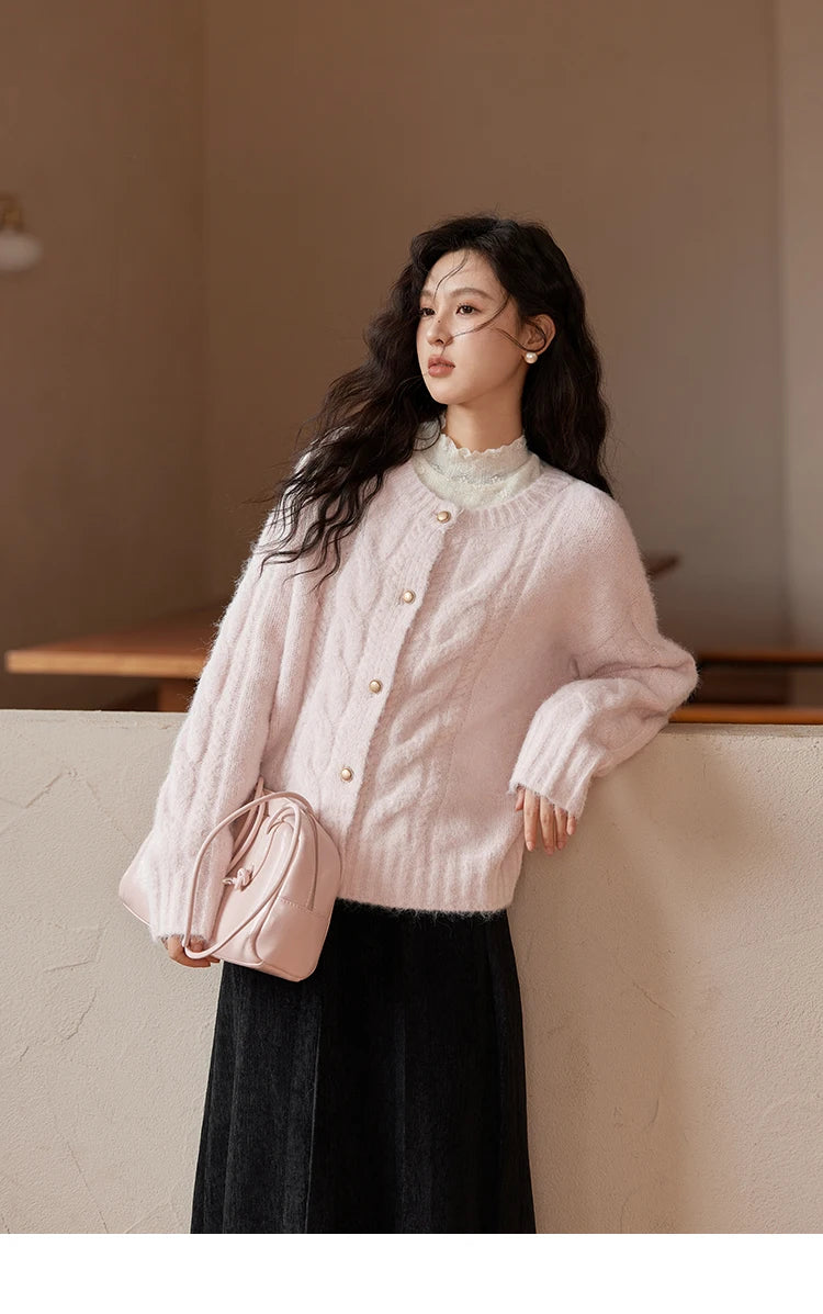 MISHOW Sweet Sweater Cardigan Women 2024 Autumn Winter French Gentle Slim Single Breasted O-Neck Wool Knitted Jacket MXD55Z1030