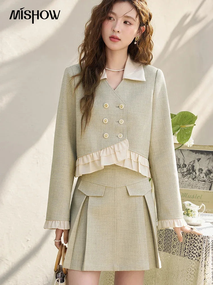 MISHOW Mini Skirt Jacket Separately Women Outfit 2024 Spring Autumn Fashion Crop Female Jacket Pleated A-line Skirts MXD11W0293