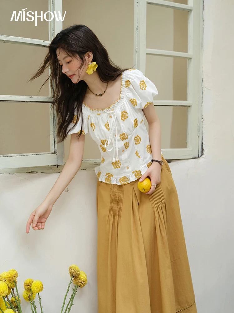 MISHOW Fashion High Waist Skirts for Woman 2025 Summer New Ladies Casual Pocket Bottom Spliced Hollow Out Lace Skirts MXE35B0724