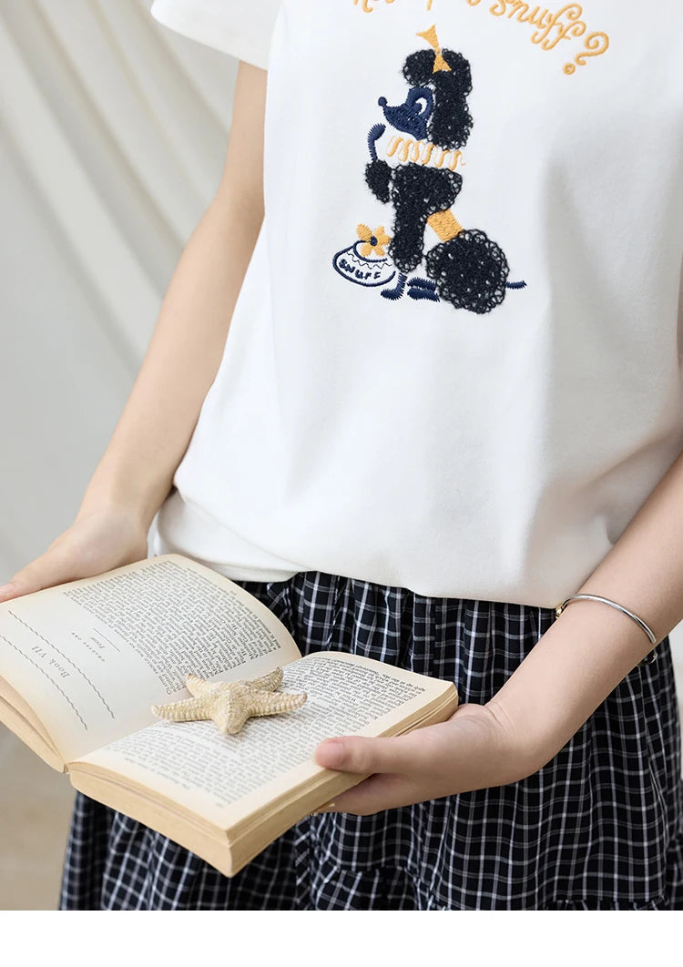 MISHOW Casual Summer Print Shirt Women New 2025 Round Neck Short Sleeve Dog Embroidered T-shirts Female Fashion Tops MXE33T0540