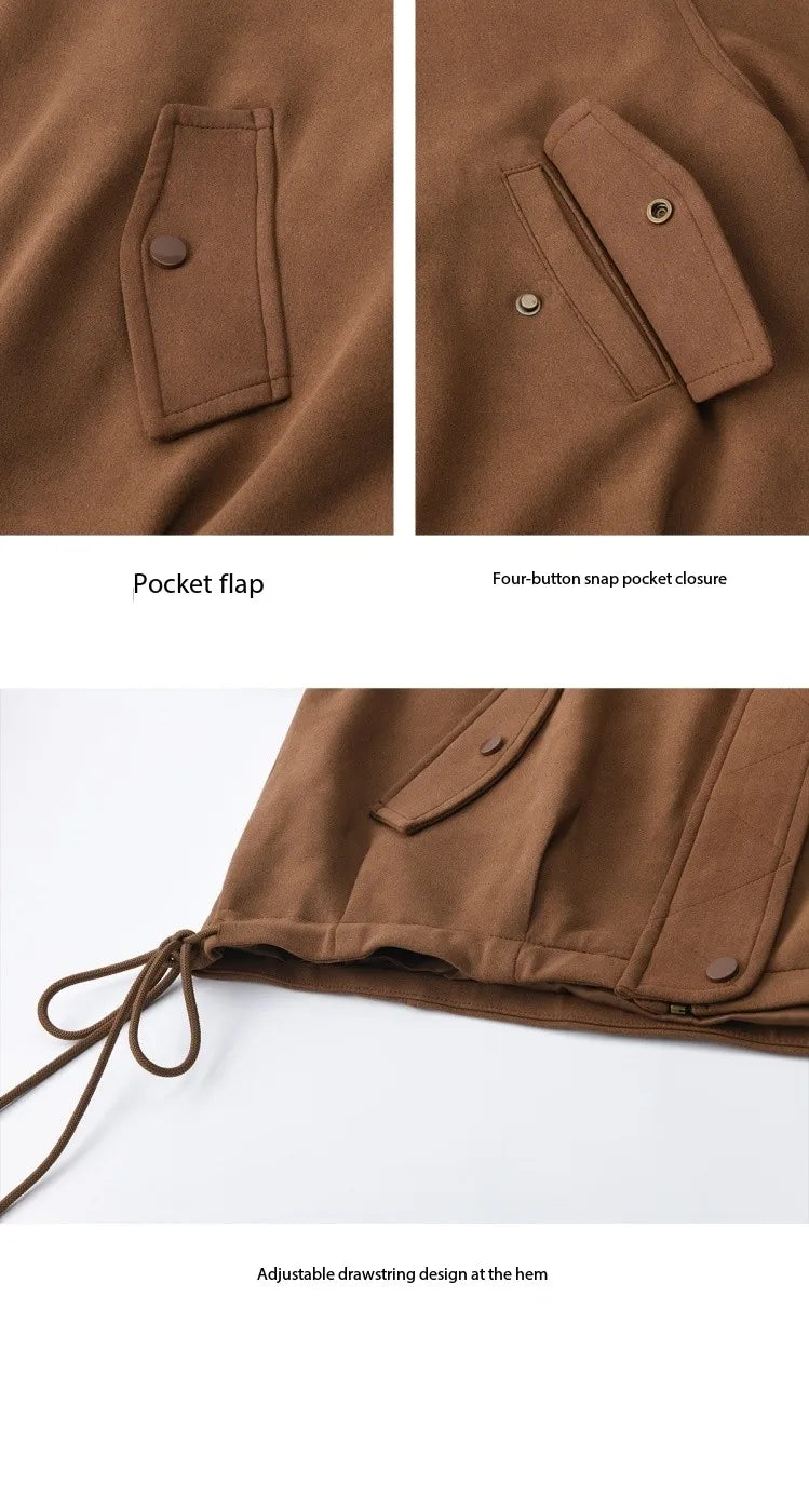 MISHOW Brown Jacket for Women 2025 Autumn Winter Retro Detachable Lace Collar Drawstring Hem Jacket  Women's Clothing MXE45W0846