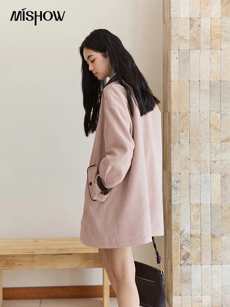 MISHOW Pink Jacket for Women 2025 Autumn New Commute Sweet Style Turn-down Collar Long Sleeve Mid-length Jacket MXE45W0845