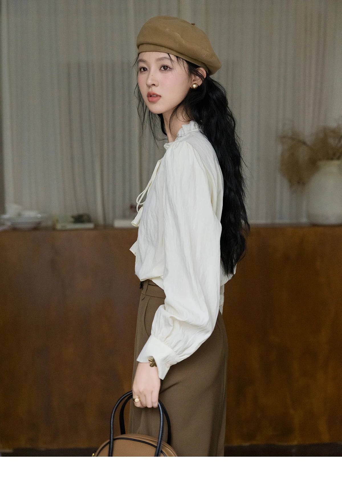 MISHOW Flower Bud Tie Lyocell Shirt for Women Autumn 2024 Temperament Solid Long Sleeve Pullover Tops Office Lady MXD42X1640