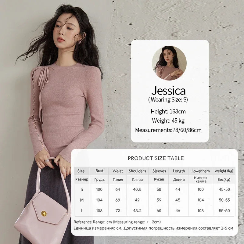 MISHOW Bottom Knit Sweater Women Fashion Hollow Tie Design Bottoming Shirt 2024 Fall New Warm Long-sleeved Slim Tops MXD45Z0766