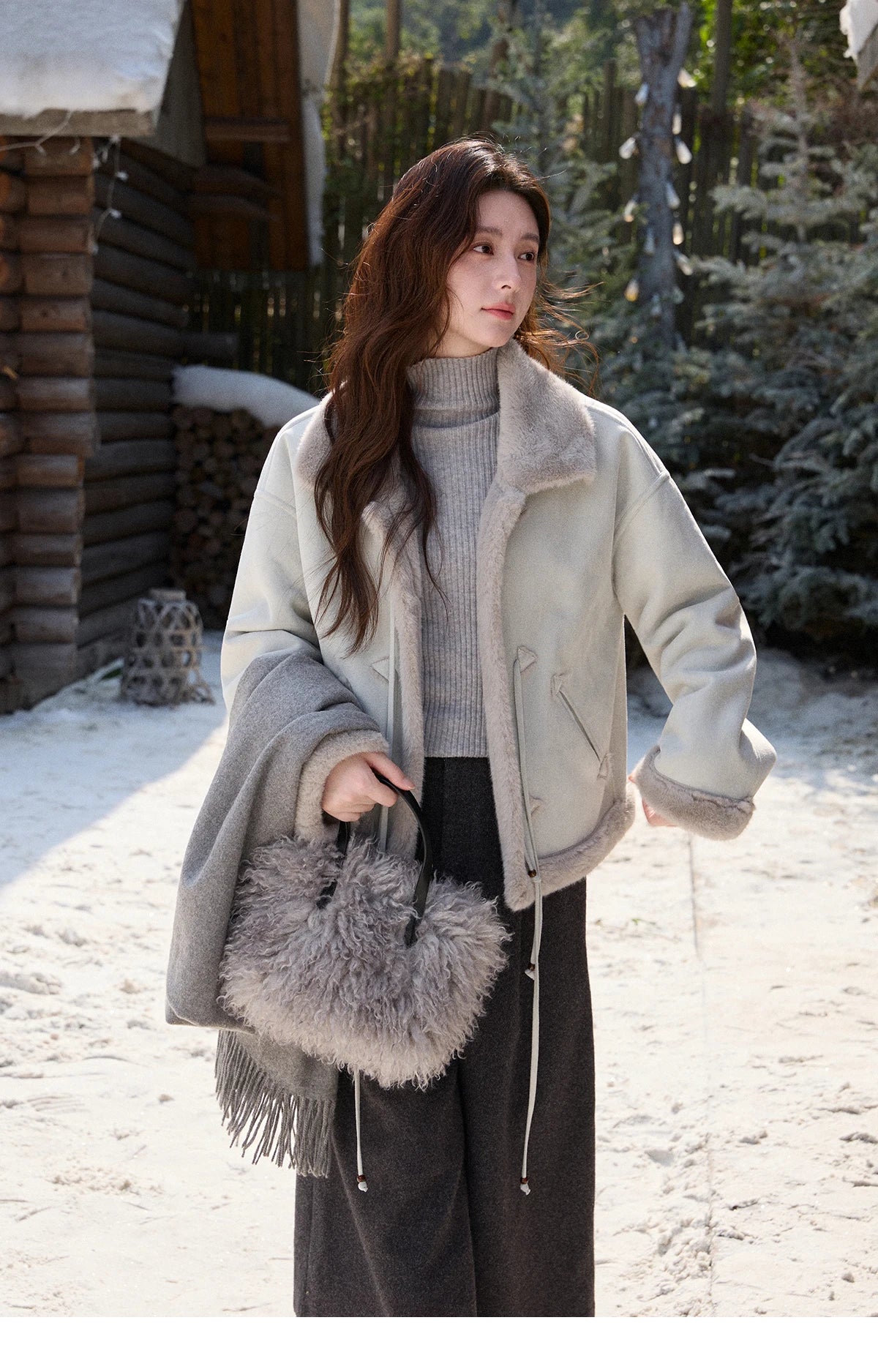 MISHOW Suede Imitation Mink Fur Coat Women Winter 2025 Retro Thick Plush Lace Up Coat Warm Lapel Jackets Office Lady MXE90W0921