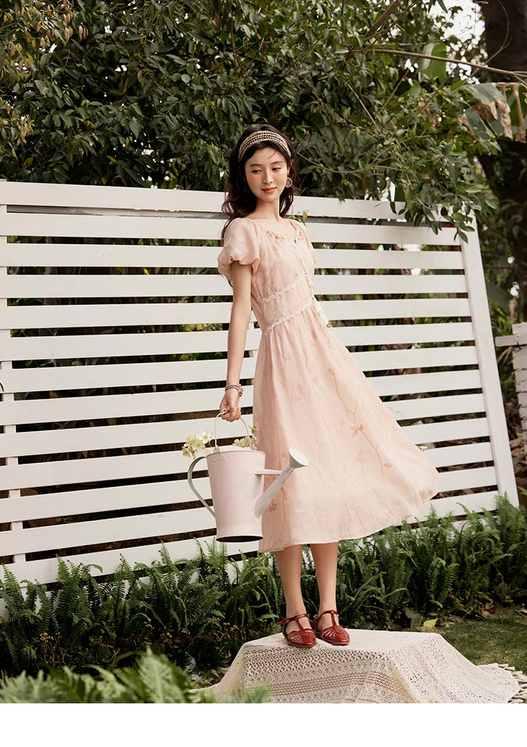 MISHOW Print Office Lady Dress Women Summer 2025 Short Sleeve Round Neck Beaded Neckline Slim Waist Dresses Female MXE33L2208