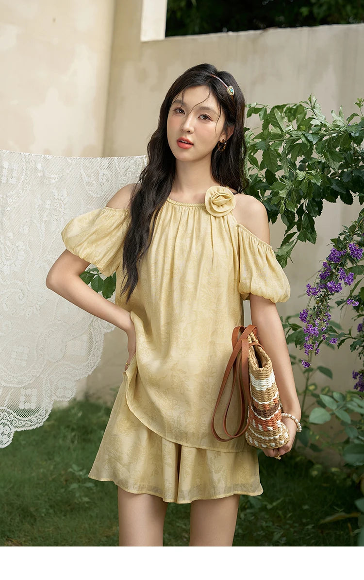 MISHOW Off Shoulder Sling Top Wide Leg Comfortable Casual Shorts Separately 2024 Summer Temperament Sweet Matching MXD24X1523