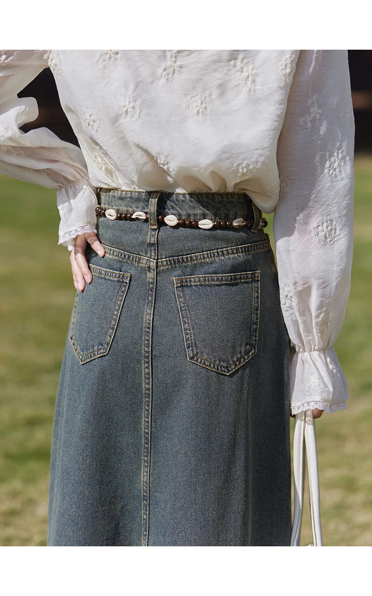 MISHOW Denim Vest Coat Midi Skirt Separately for Women Spring 2025 Korean Retro Washed Cotton Coat Slim A-line Skirt MXE13W0731