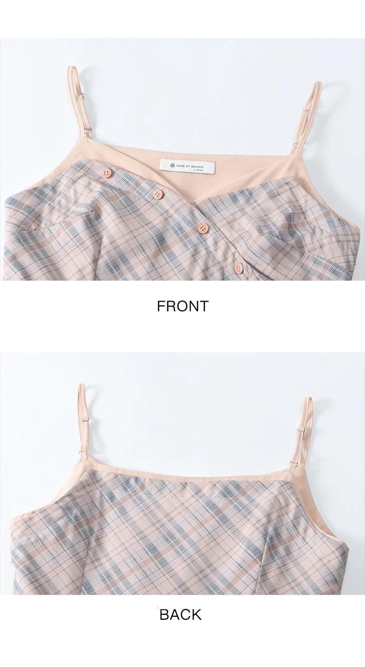 MISHOW Plaid Strap Dress for Women Spring 2025 French V-neck Sleeveless Dress Slim Lace-up Waist Camisole Dresses MXE11L2088