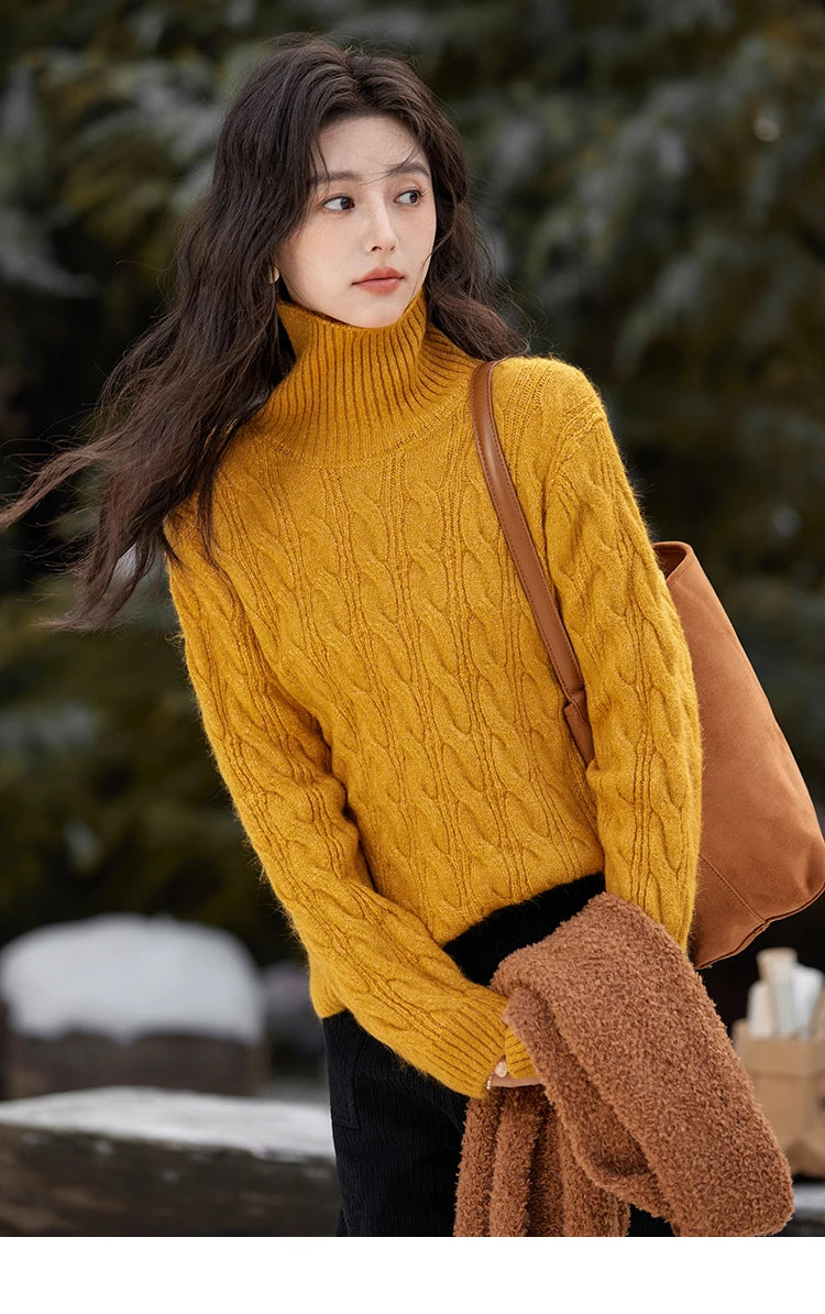 MISHOW Turtleneck Texture Solid Sweater Soft Warm Coat Winter Women Clothes Versatile Temperament Tops Office Lady MXD57Z1090