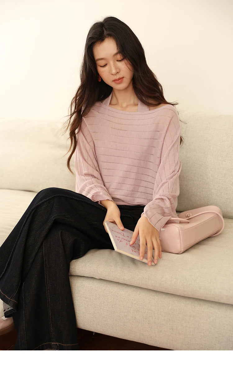 MISHOW Striped Short Hanging Neck Top Two-piece Set 2025 Autumn Wool Blend Knitted Sweater Casual Fashion Top Sets MXE46T1399