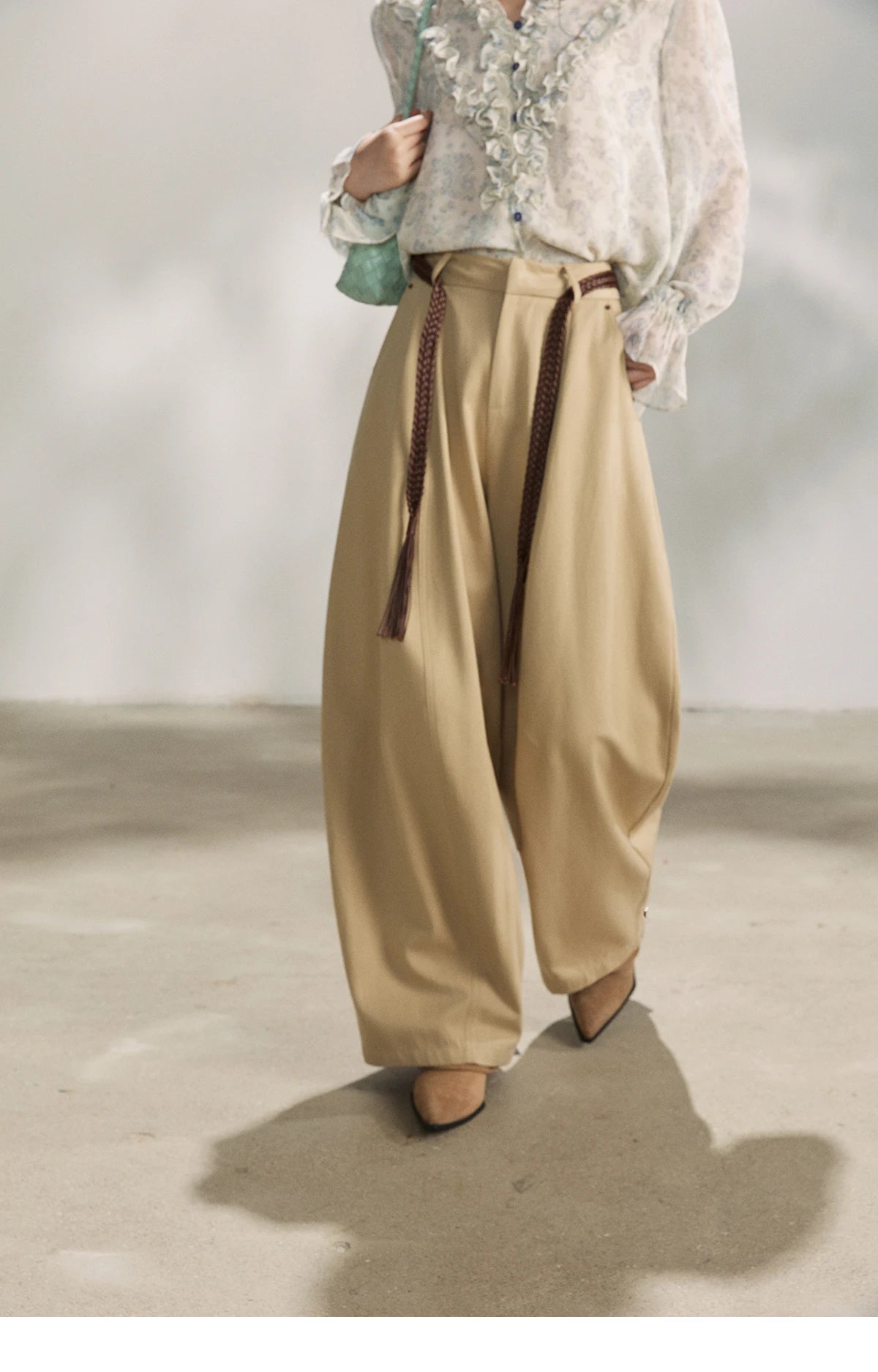 MISHOW Women's Khaki Wide Leg Pants 2026 Spring High Waist Belted Pants Rear Fake Pocket Design Casual Loose Trousers MXF13K1237