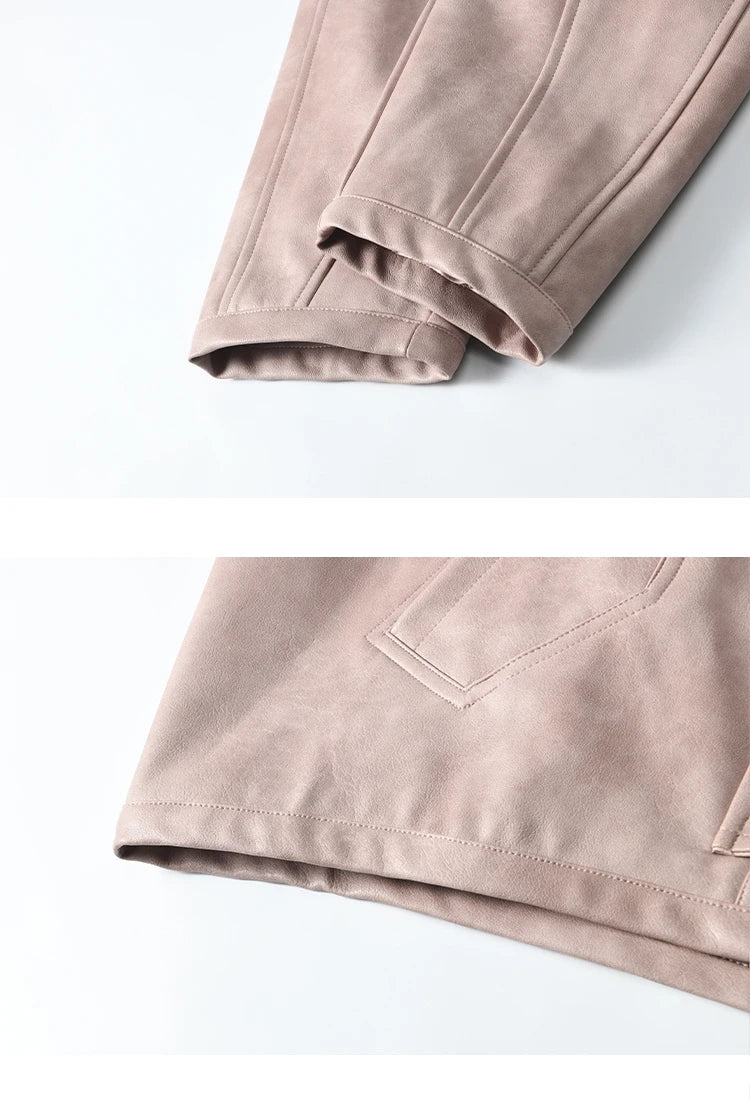 MISHOW Sweet Cool Blended Pink Purple Leather Coat Spring 2025 Stand Collar Motorcycle Style Jackets PU Leather Coats MXE13W0707