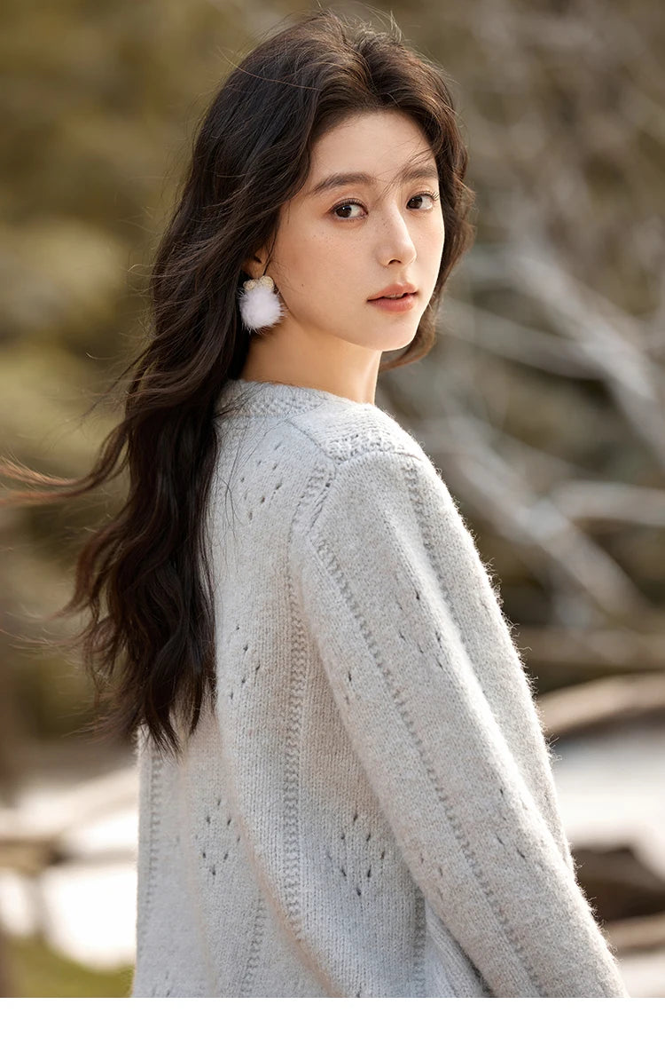 MISHOW Wool Blend Cardigan Pink Sweater 2024 Autumn Winter Women Clothes Sweet Top Knitted Sweater Outerwears MXD56Z1064