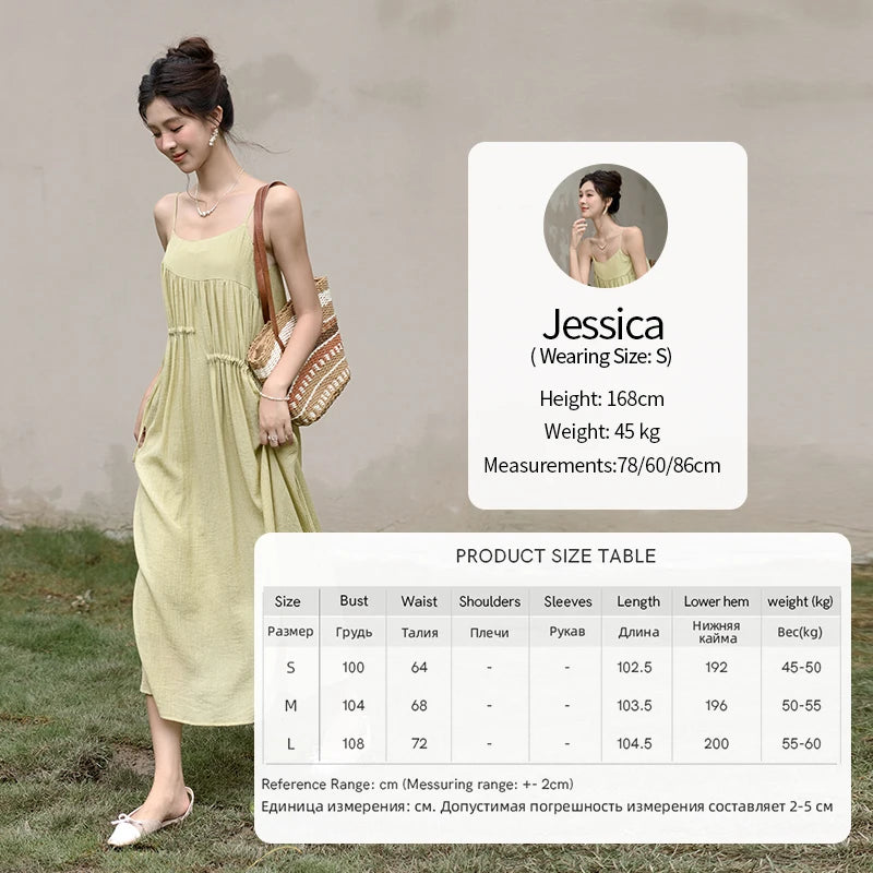 MISHOW Irregular Pleated Suspender Long Dress for Women 2025 Summer Olive Green Dress Loose Drawstring Waist Dresses MXD31L1928