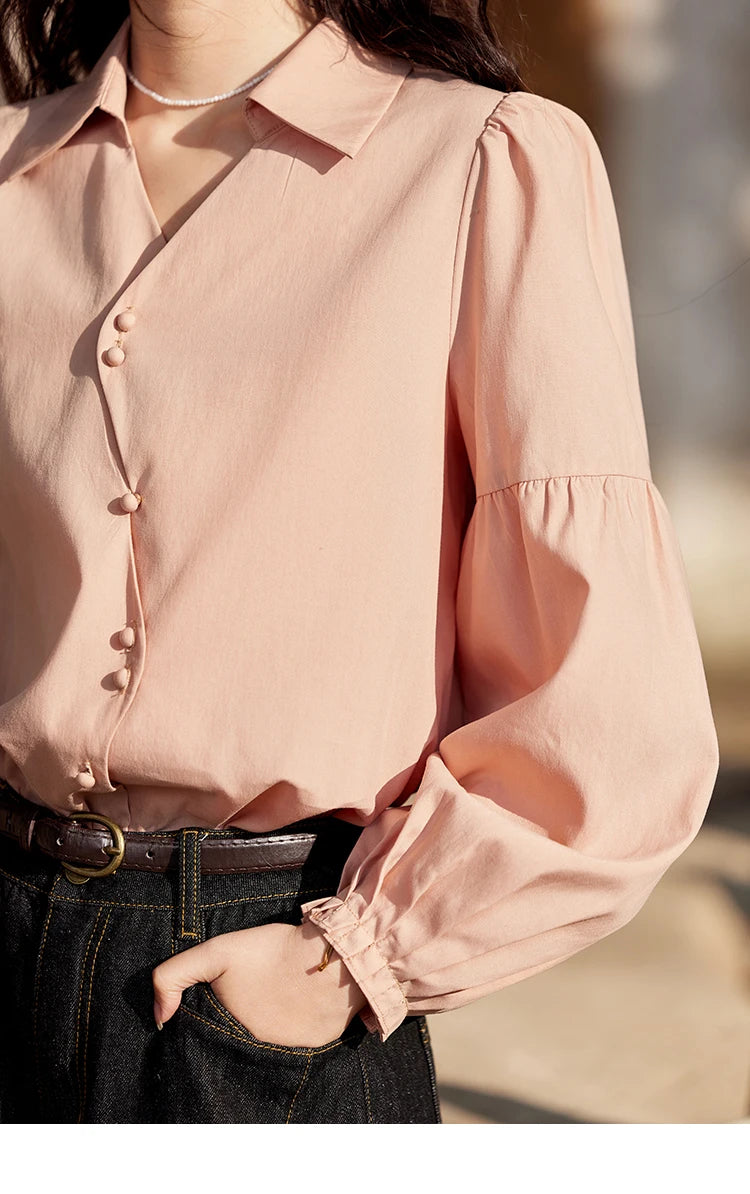 MISHOW French Polo Neck Long Sleeve Shirt Women's Spring Summer 2025 Elegant Sweet Cute Casual Tops Solid Shirts MXE11C0388