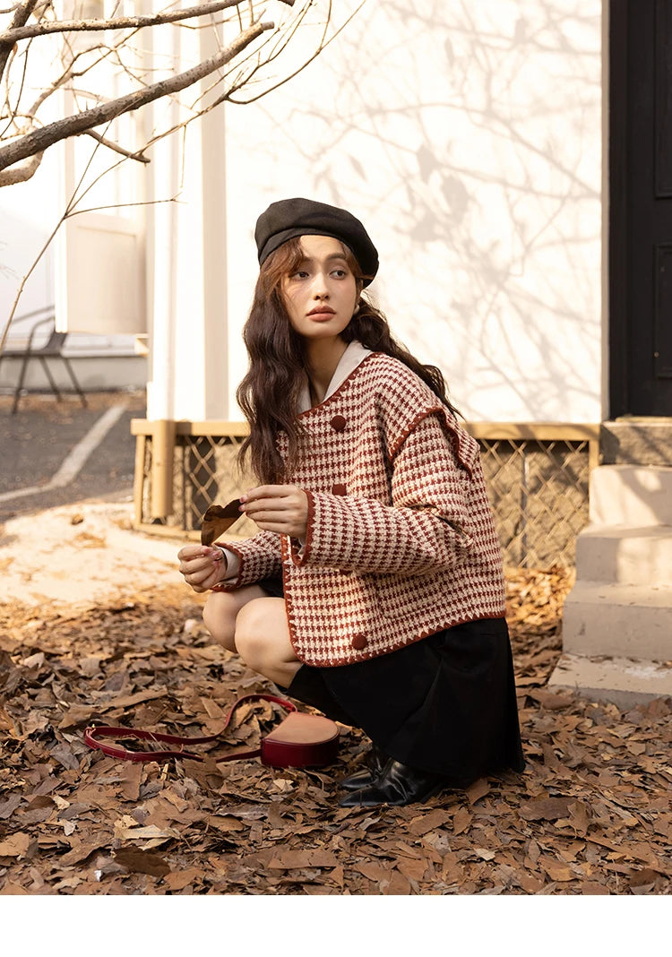 MISHOW Elegant Plaid Wool Blend Short Coat for Women 2024 Autumn Winter Jackets Female Warm Fashion New Outerwears MXB42W0479