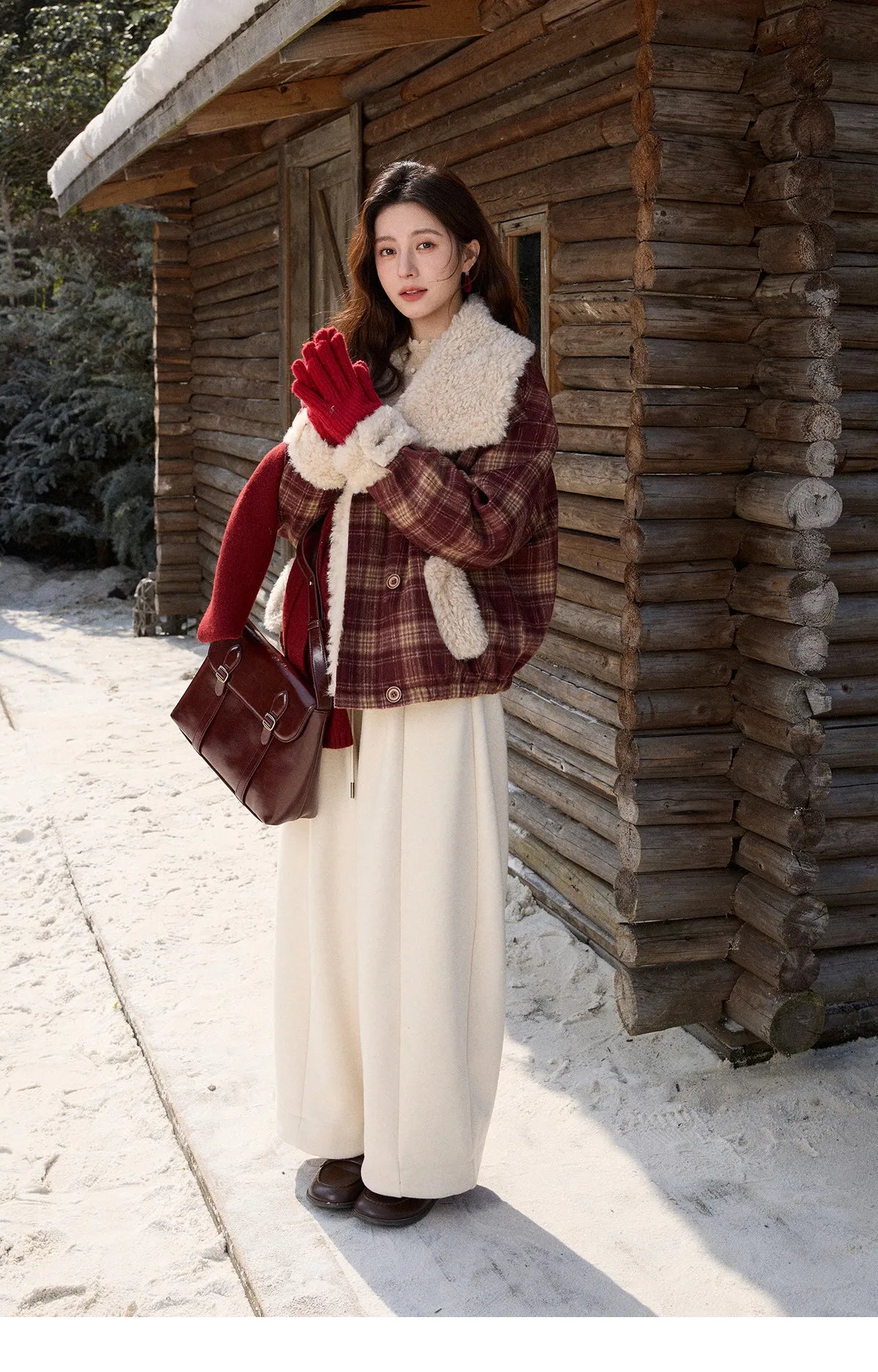 MISHOW Christmas Women's Retro Plaid Jacket 2025 Winter Large Lapel Tops Thickened Cotton-Padded Warm Short Coat MXE87W1004