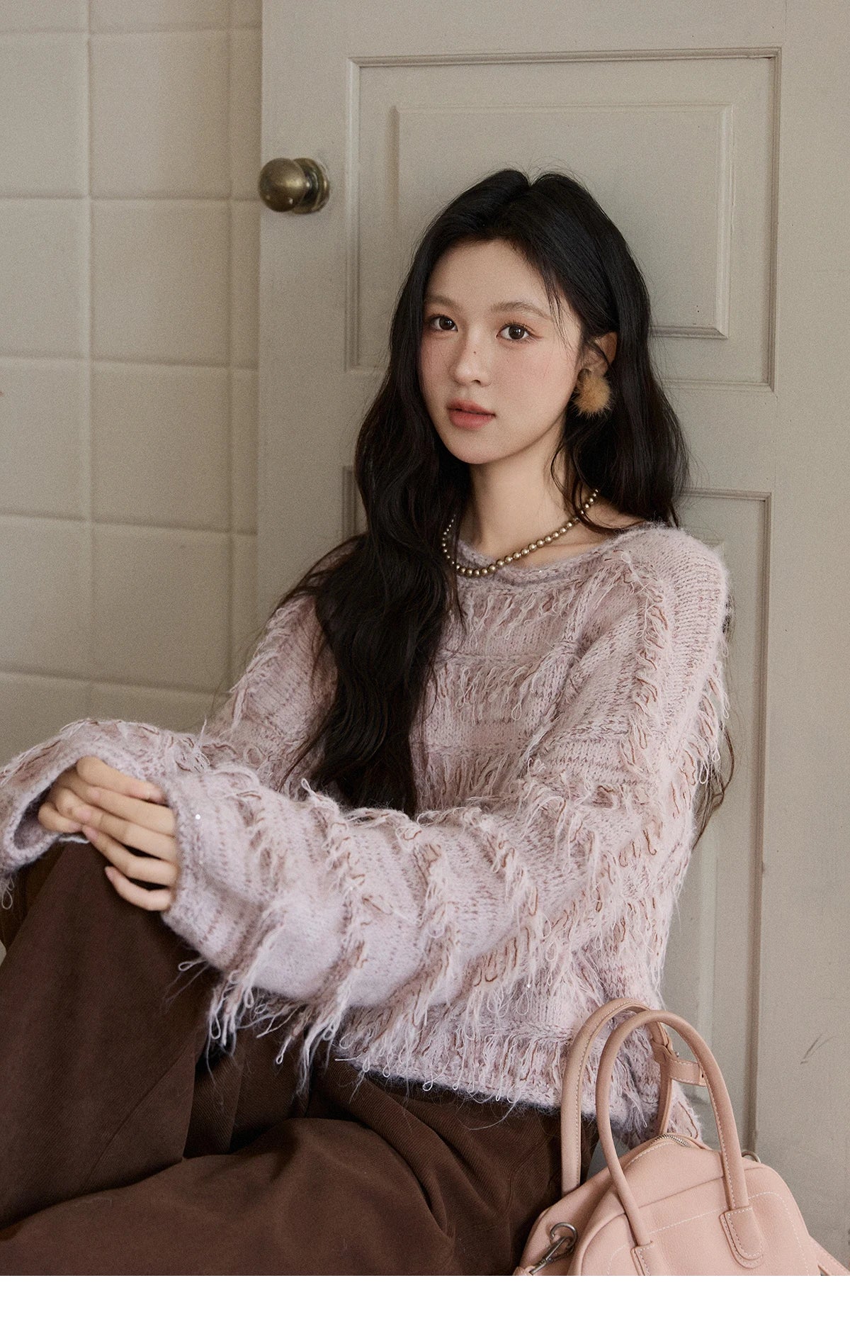 MISHOW Tassel Bead Wool Blended Sweater Autumn Winter 2025 Elegant Thick Knitted Sweater Loose Warm Tops Office Lady MXE90Z2822