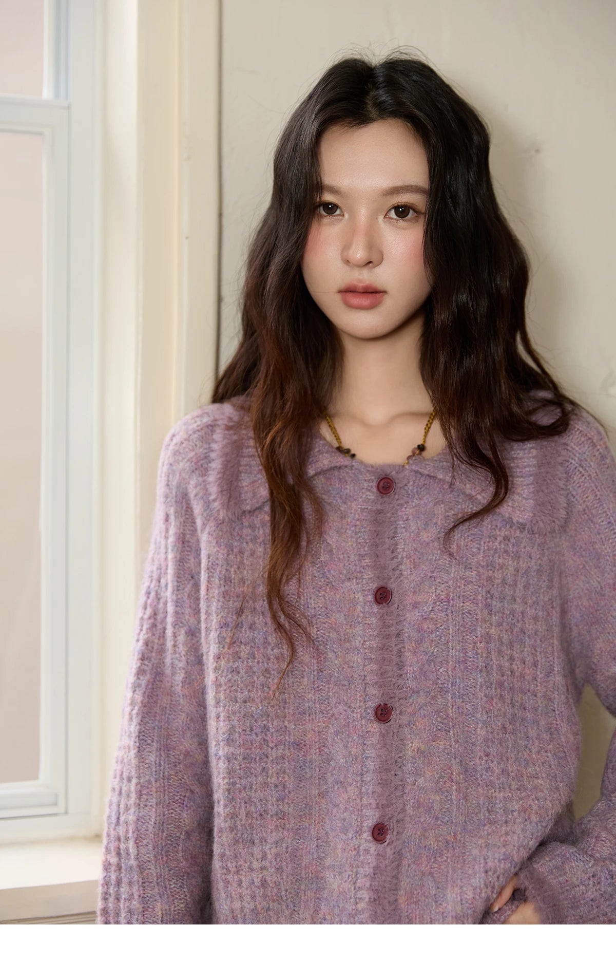 MISHOW Cardigans Ladies 2025 Winter Loose Retro Purple Turn-down Collar Imitation Mink Sweater Commute knit Top MXE88Z2616
