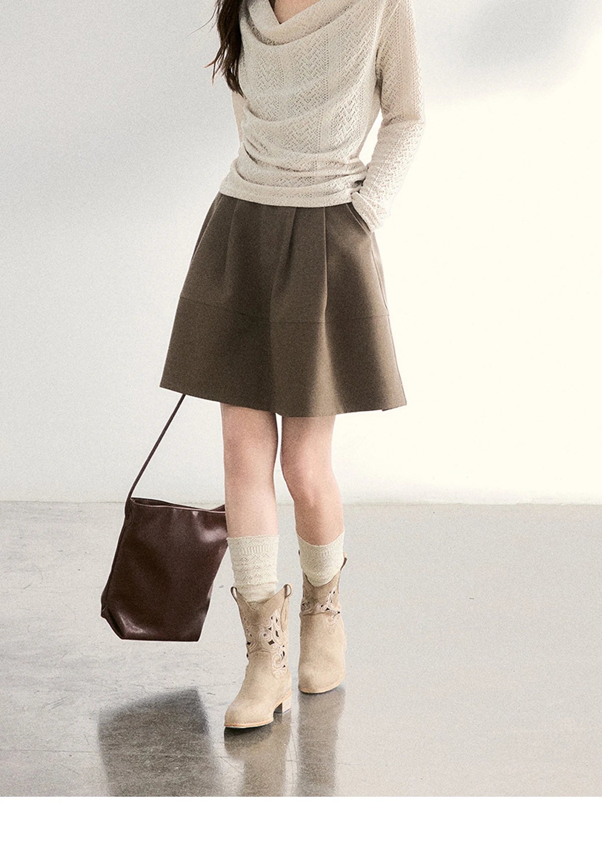 MISHOW Women's A-line Flower Bud Mini Skirt 2026 Spring High Waist Pleated Casual Short Skirt with Slanted Pockets MXF108B0767