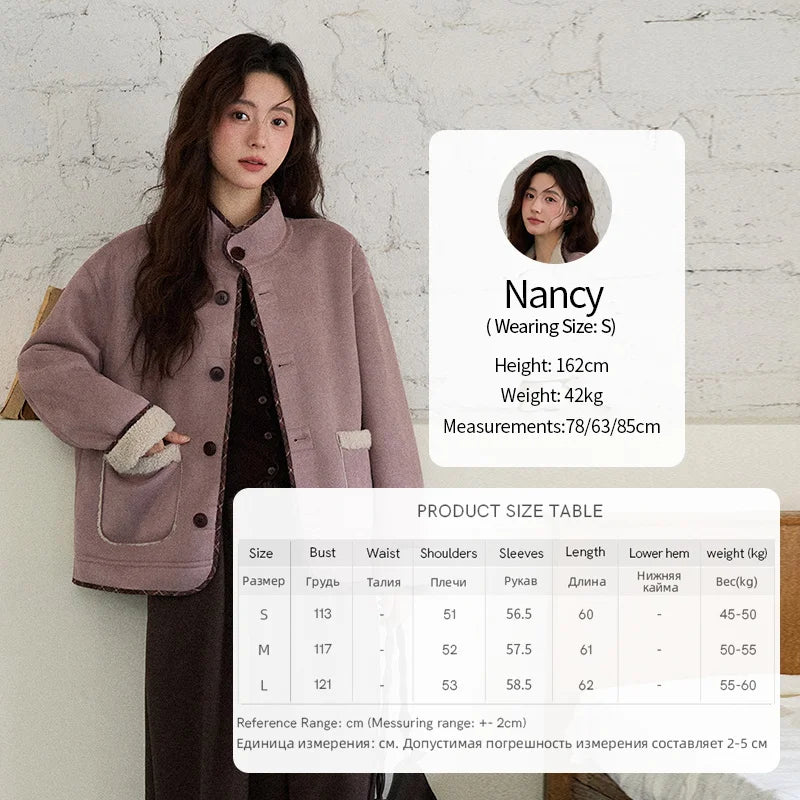 MISHOW Women Purple Coats 2025 Winter Luxury Turn-down Collar Double-sided Jacket Pocket Decoration Windproof Jacket MXE87W0940
