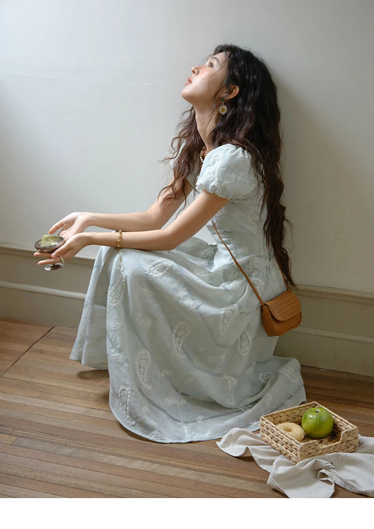 MISHOW Women's Puff Sleeve Dress 2025 Summer Fashion Paisley Embroidery Lady Pocket Dresses Vacation Women's Clothing MXE34L2265