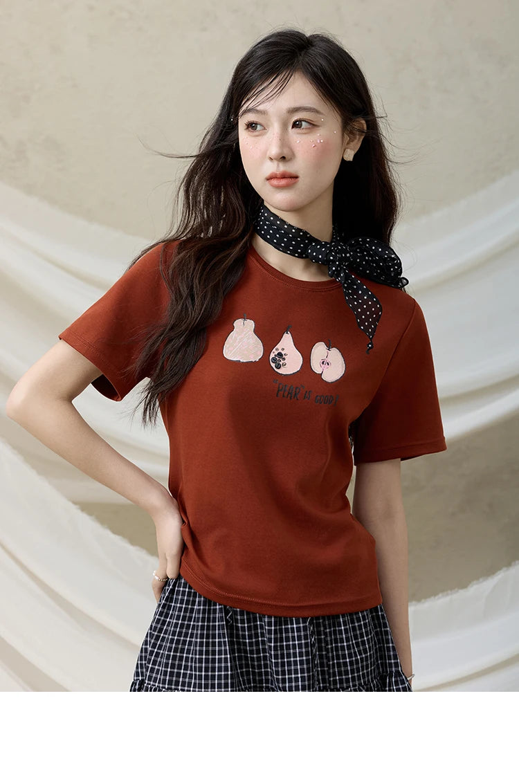 MISHOW Summer Print Casual T-shirt Women New 2025 Short Sleeve Round Neck Slim Shirts Female Fashion Office Lady Tops MXE33T0500