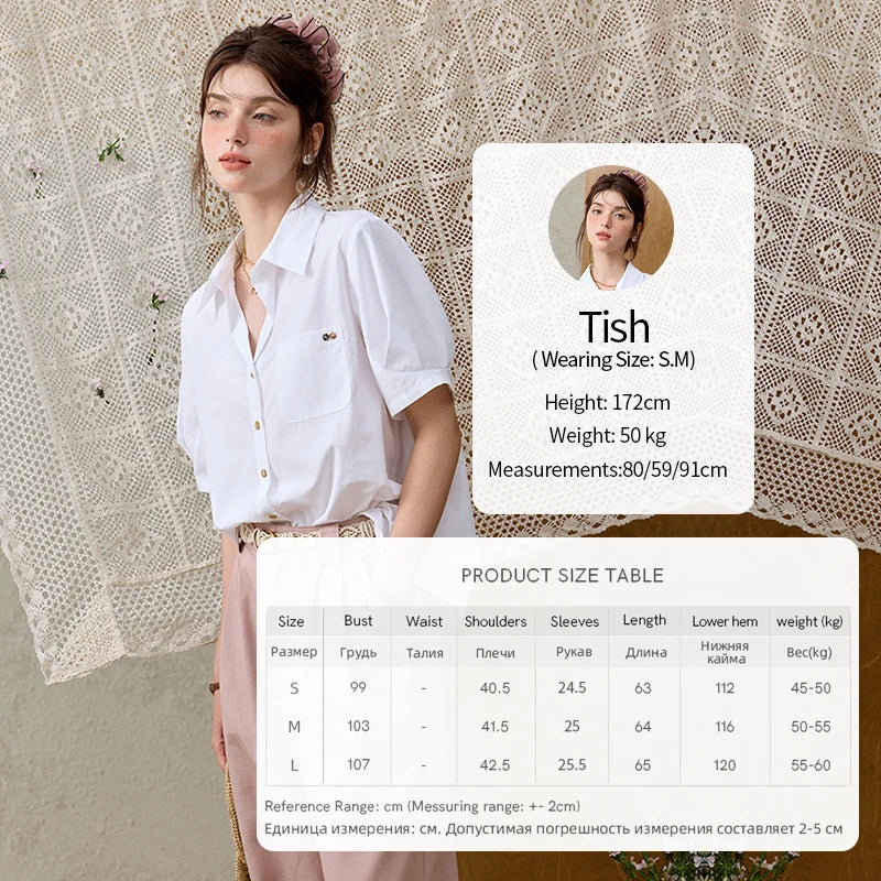 MISHOW New French Summer Shirts for Women New 2025 Short Sleeve Turn-down Collar Solid Slimming Blouses Lady Gentle MXE33C0778