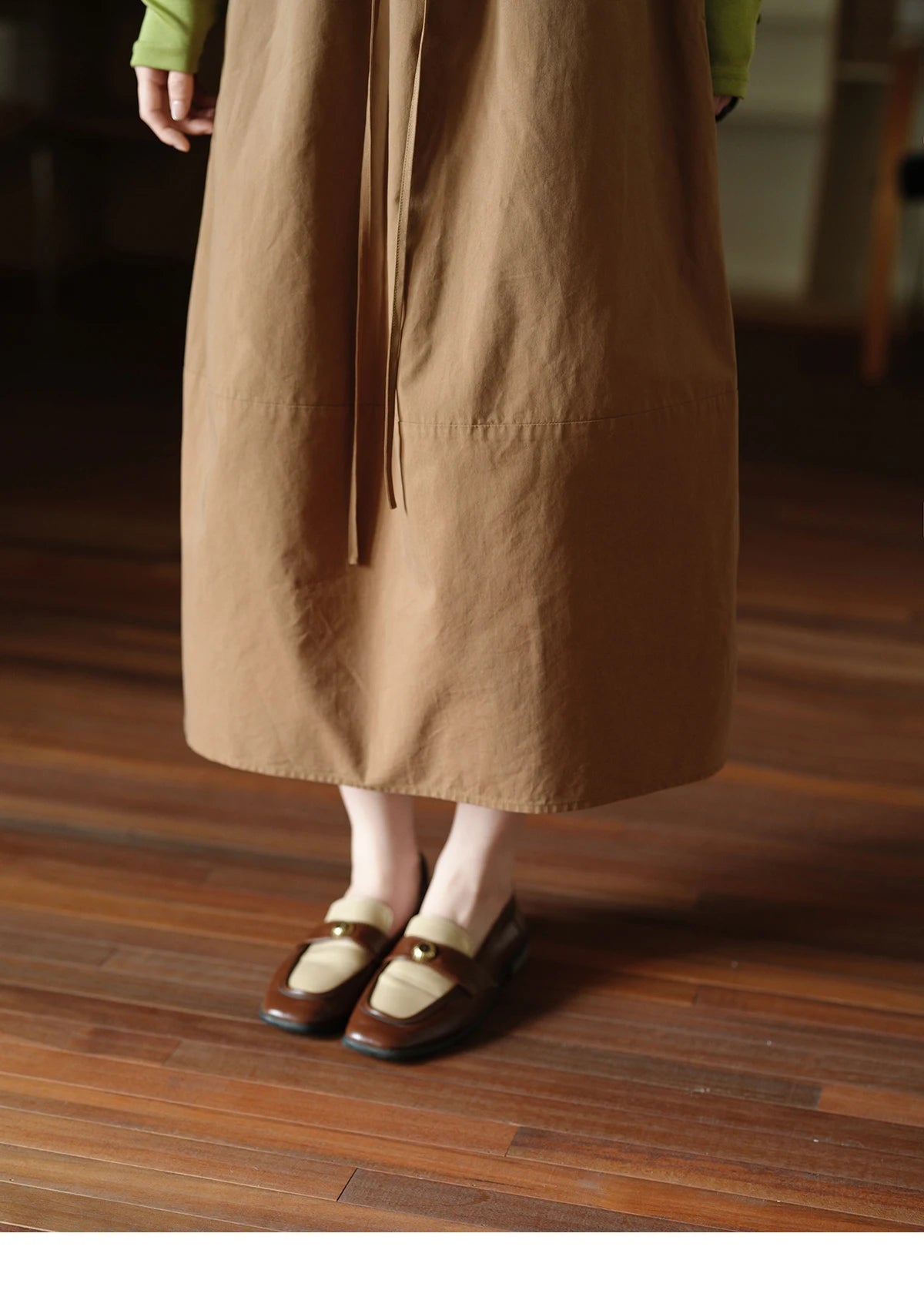 MISHOW Autumn Brown Cotton Bud Skirt 2025 Autumn Elastic Drawstring High Waist Slim A-line Casual Skirt with Pocket MXE41B2367