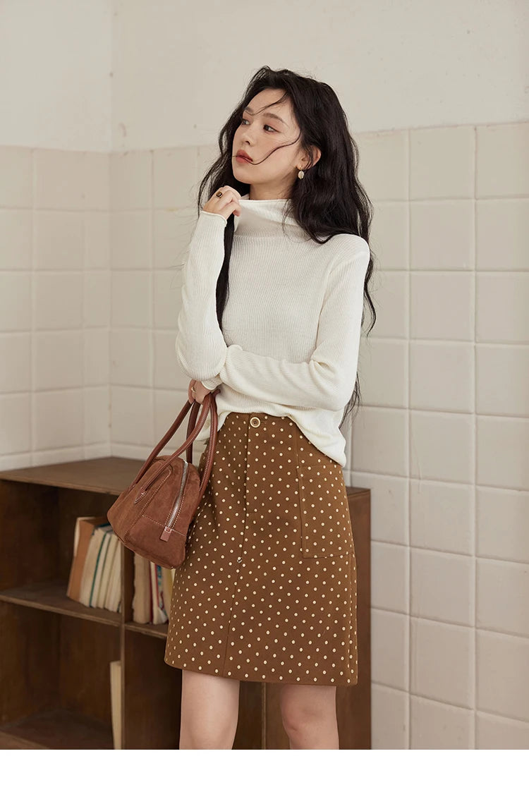 MISHOW French Polka Dot Skirt Women 2024 Winter American Retro High Waist A-line Skirt Symmetrical Side Pockets Skirt MXD34B0576