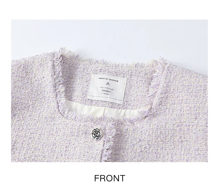 MISHOW Tassel Fragrant Coat for Women 2025 Spring Rose Buckle Weave Short Coats Elegant Square Neck Straight Coats MXE13W0733