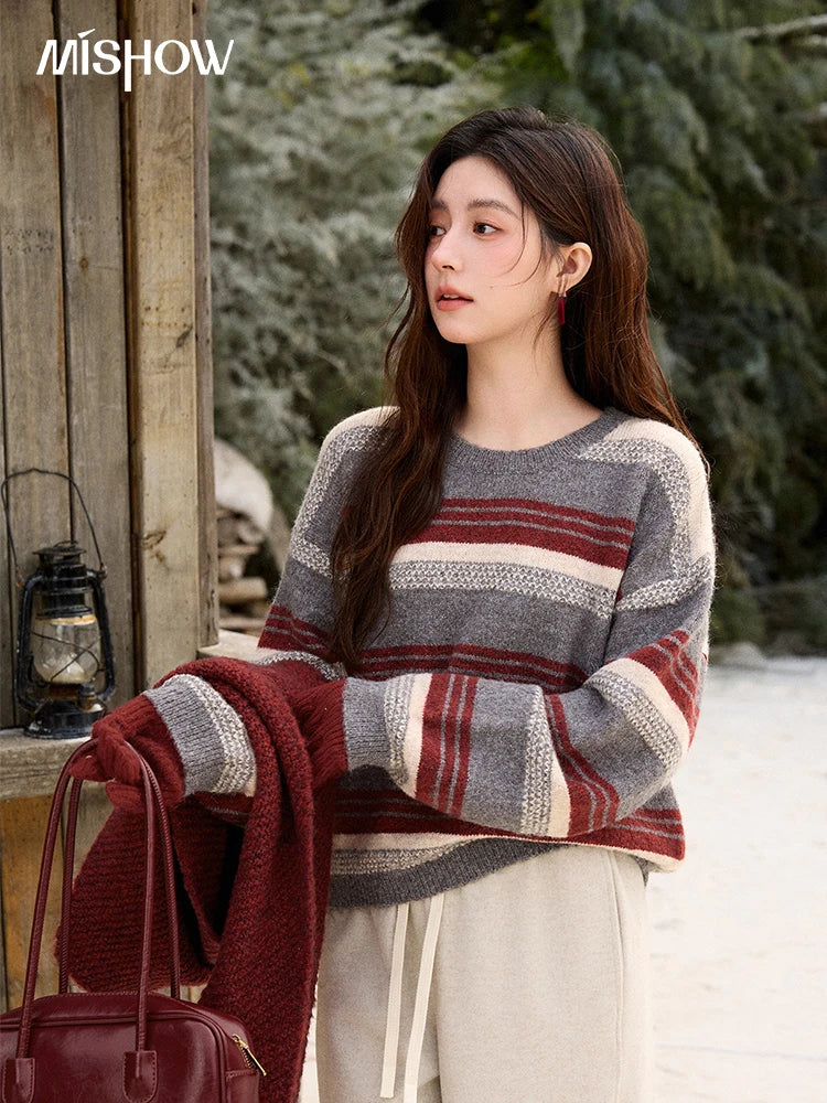 MISHOW Winter Women Knitwear Warm Pullover Sweater Casual Loose Top Knitted Long Sleeve Soft Sweaters Excluding Scarf MXE92Z2828