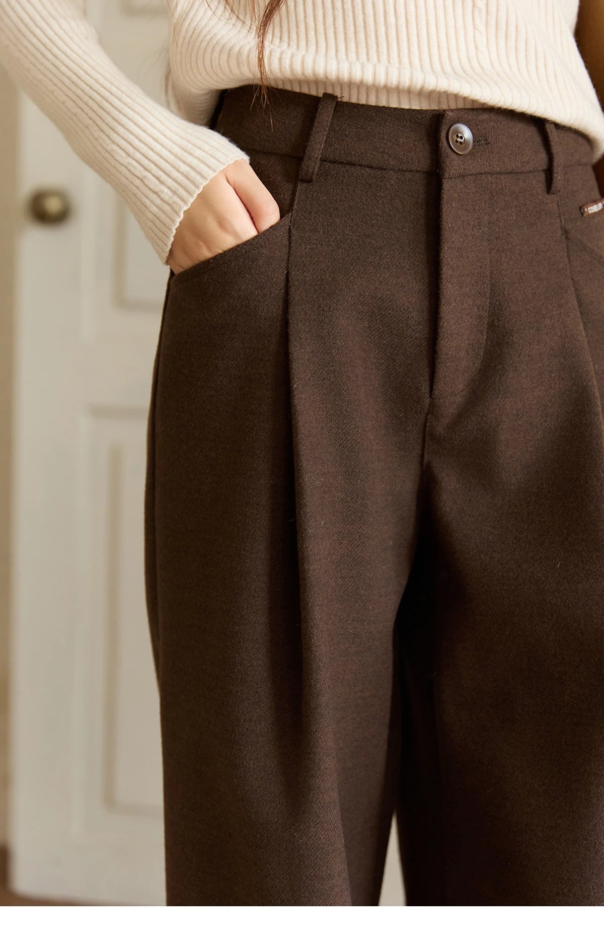 MISHOW Brown Wide-leg Pants for Women 2025 Autumn Winter New Retro High Waist Drape Trousers Commute Casual Pants MXE51K1094